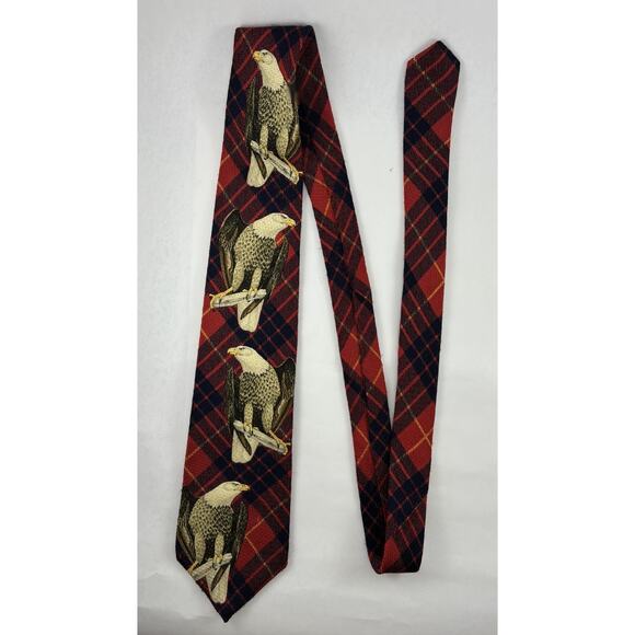 Harken Vintage Silk Tie Plaid Red Black Yellow Eagles EAE Hand Printed Italy - Picture 3 of 13